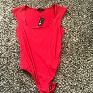 Lulus NWT Sweet Crush Red Ribbed Square Neck Bodysuit